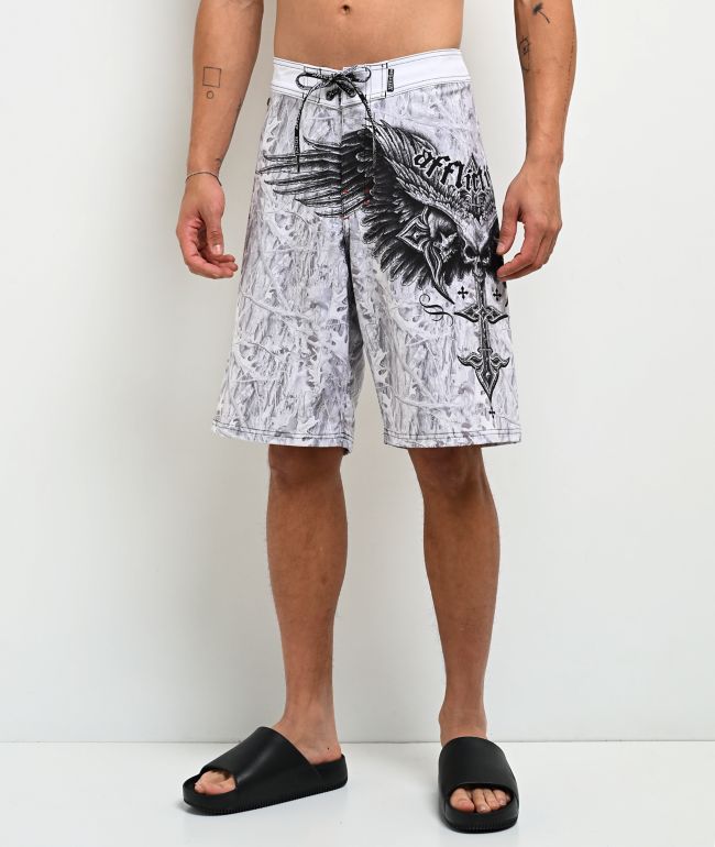 Affliction Death Eyes White Camo Board Shorts - Affliction