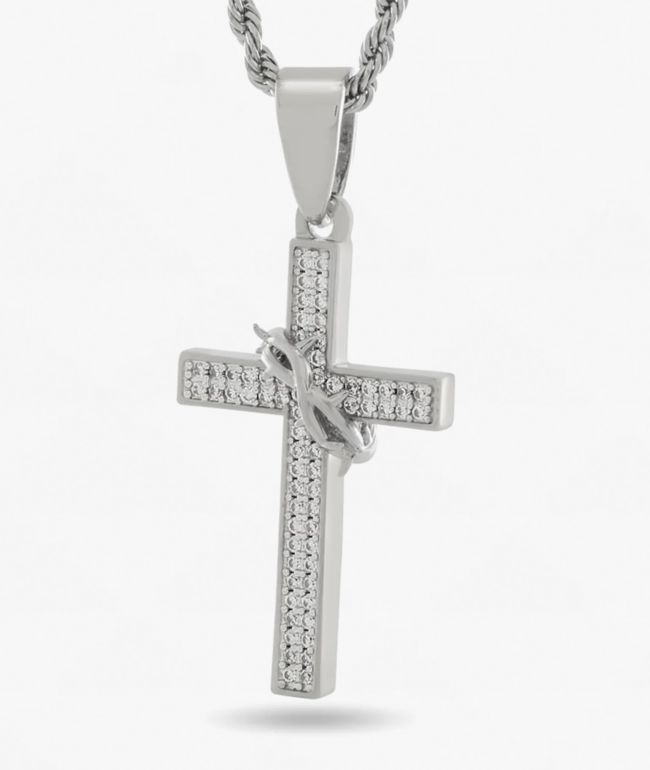 King Ice Iced Crown Of Thorns 22" White Gold Rope Necklace - King Ice