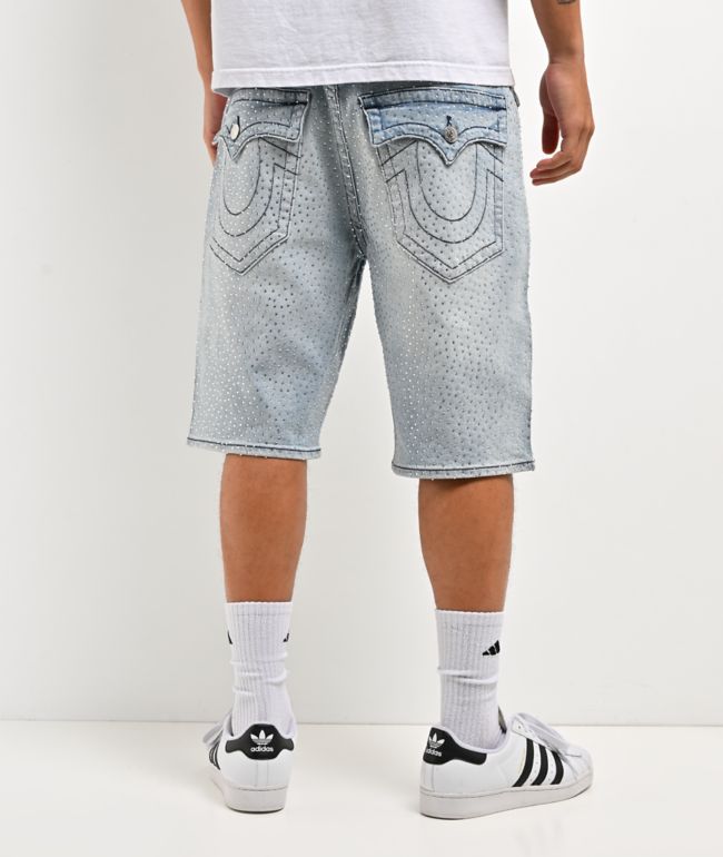 True Religion Bobby Rhinestone Blue Wash Baggy Shorts - True Religion