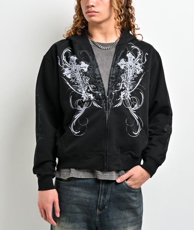 Insomnia Visuals Double Cross Black Zip Hoodie - Insomnia Visuals