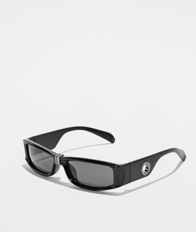 Smoke Lens Rectangle Black Sunglasses - Eyeking