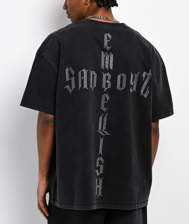 $AD BOYZ  x Embellish Cross Black Wash T-Shirt - SAD BOYZ