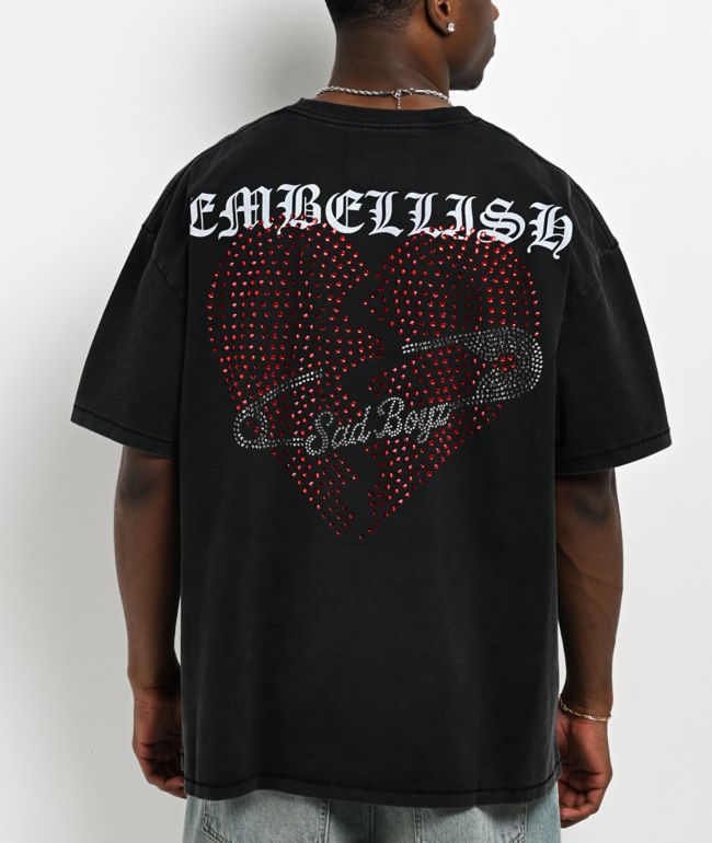 $AD BOYZ  x Embellish Safety Heart Black Wash T-Shirt - SAD BOYZ