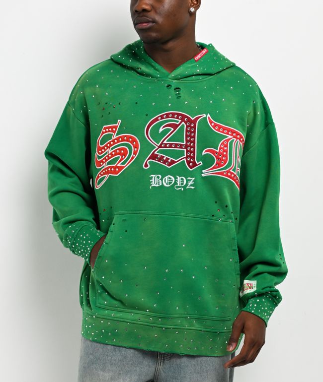 $AD BOYZ by Junior H x Embellish Old English Green Hoodie - SAD BOYZ