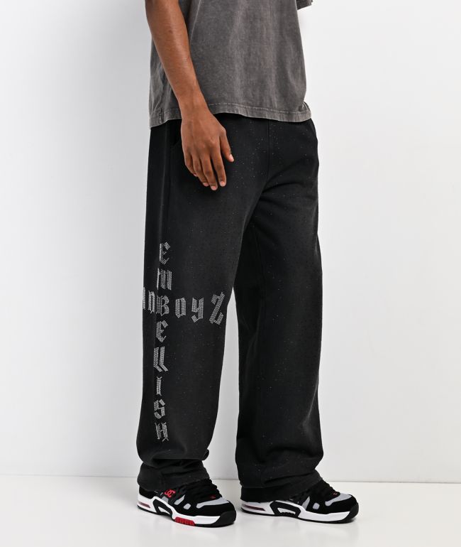 $AD BOYZ by Junior H x Embellish Buss Down Black Wash Sweatpants - SAD BOYZ