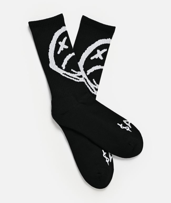 $AD BOYZ by Junior H Sad Face Black Crew Socks - SAD BOYZ
