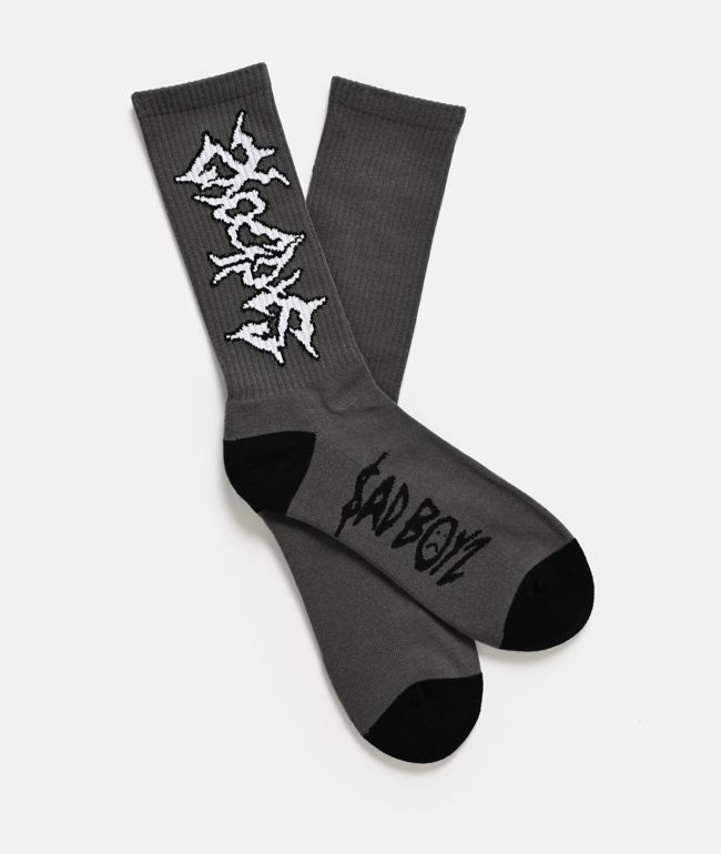 $AD BOYZ by Junior H Script Grey Crew Socks - SAD BOYZ