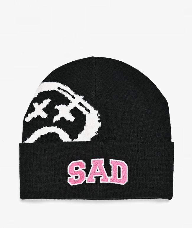 $AD BOYZ by Junior H Sad Face Black Beanie - SAD BOYZ