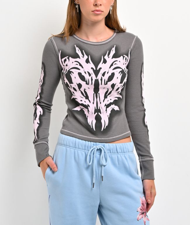 Vitriol Theo Grey Thermal Long Sleeve Crop T-Shirt - Vitriol
