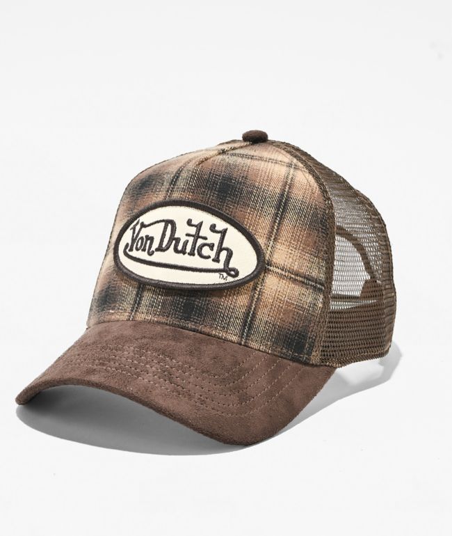 Von Dutch Anton Plaid Brown Trucker Hat - Von Dutch