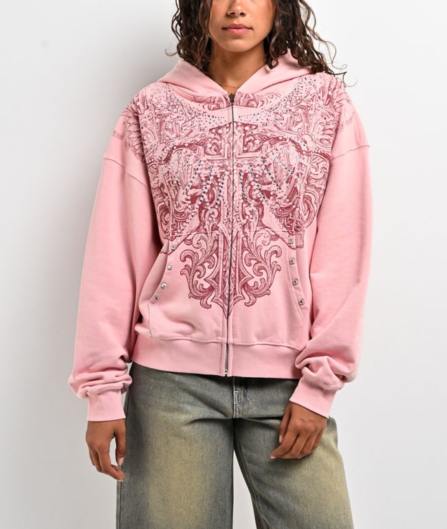 Insomnia Visuals Bonnie Rhinestone Pink Zip Hoodie - Insomnia Visuals