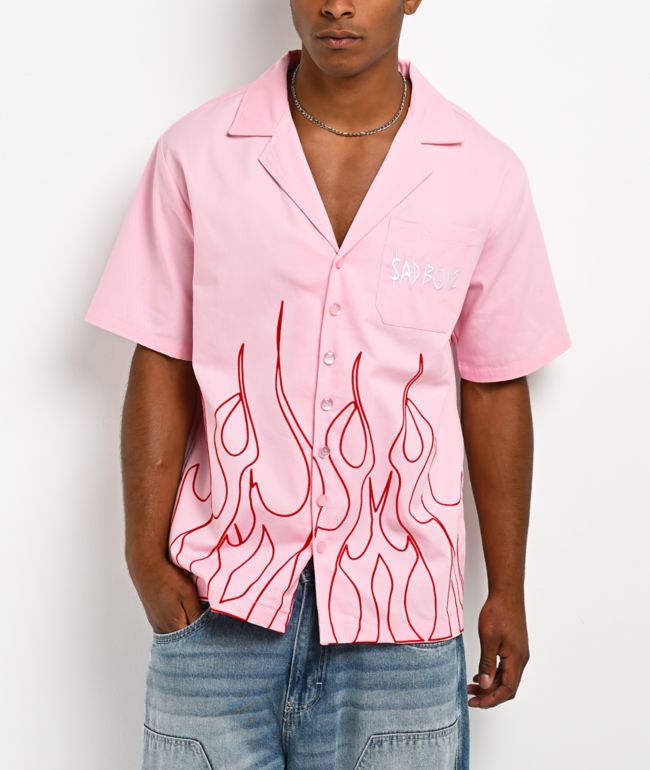 $AD BOYZ by Junior H Flames Poplin Pink Work Shirt - SAD BOYZ