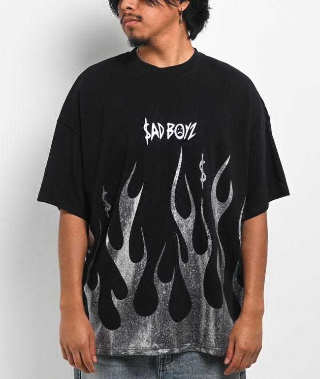 $AD BOYZ by Junior H Flame Black T-Shirt - SAD BOYZ