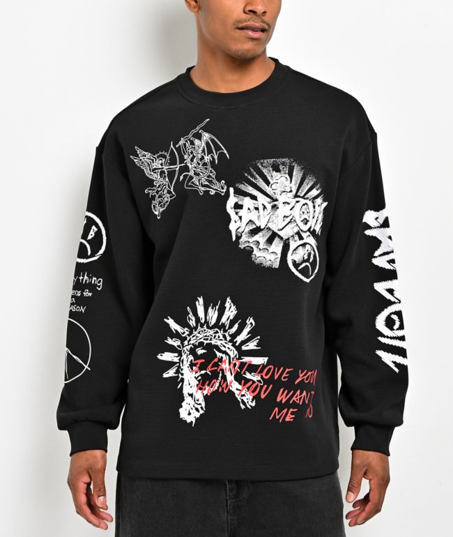 $AD BOYZ by Junior H Emotionally Unavailable Black Thermal Long Sleeve T-Shirt - SAD BOYZ