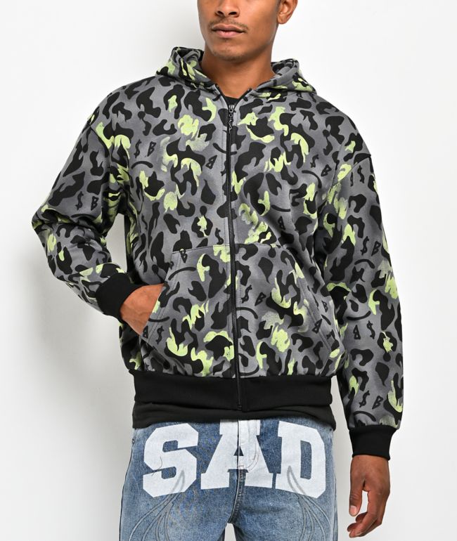 $AD BOYZ by Junior H Giant Cheetah Grey Zip Hoodie - SAD BOYZ