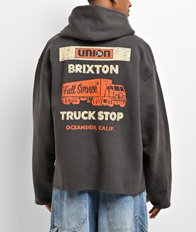Brixton x 76 Chopped Grey Boxy Crop Hoodie - Brixton