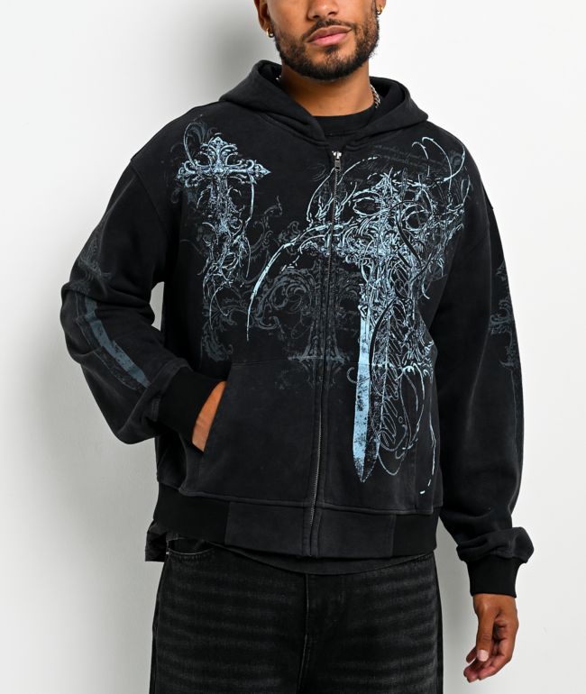 Insomnia Visuals Blade Black Wash Zip Hoodie - Insomnia Visuals