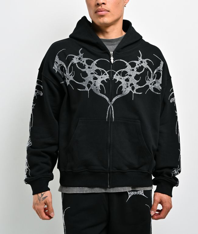 Insomnia Visuals Thorns Rhinestone Black Zip Hoodie - Insomnia Visuals
