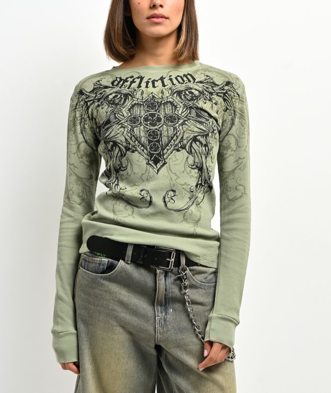 Affliction Repent Green Thermal Long Sleeve T-Shirt - Affliction