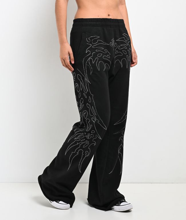 Affliction Skeleton Black Wide Leg Sweatpants - Affliction