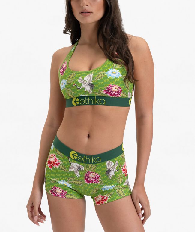Ethika Crane Heritage Green Sports Bra - Ethika