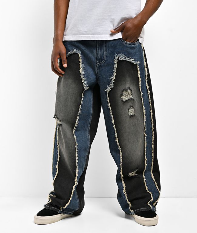 Ninth Hall Astray Double Destroy Black & Blue Loose Fit Jeans - Ninth Hall