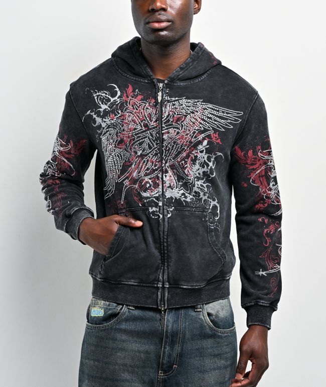 Insomnia Visuals Emblem Black Wash Zip Hoodie - Insomnia Visuals