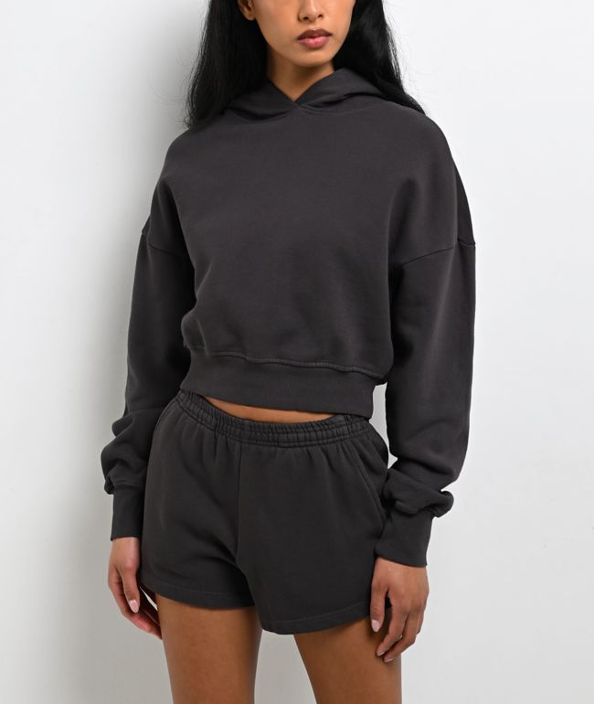 Shaka Wear Grey Boxy Crop Hoodie - Shaka Wear