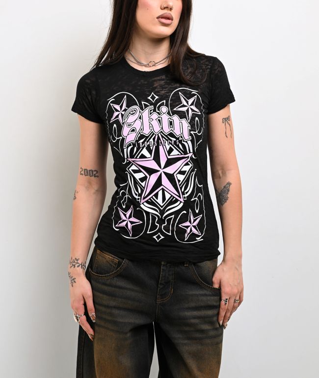 Skin Industries Cardplay Black Burnout Crop T-Shirt - Skin Industries