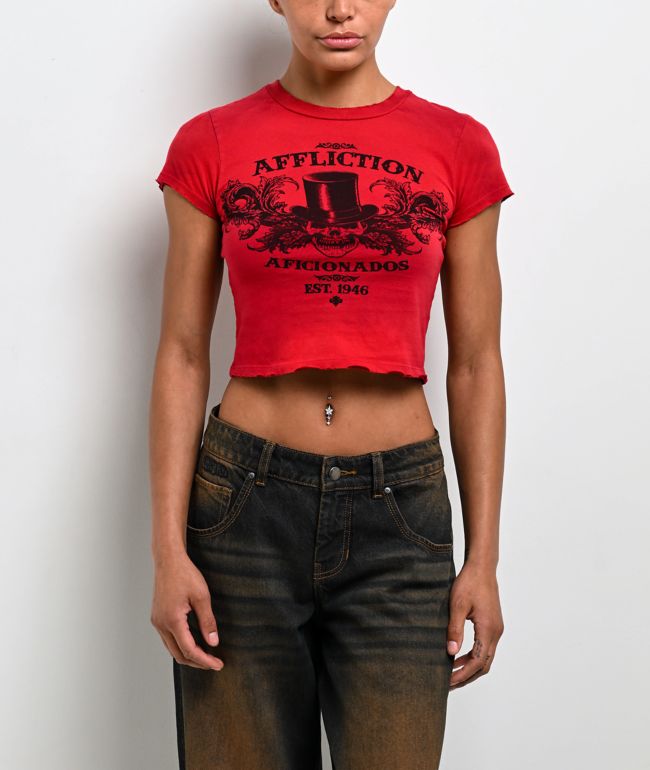 Affliction Dublin Smash Red Crop T-Shirt - Affliction