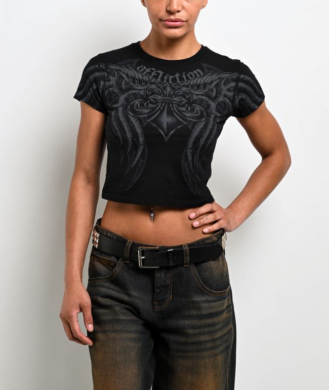 Affliction Mercenary Black Crop T-Shirt - Affliction