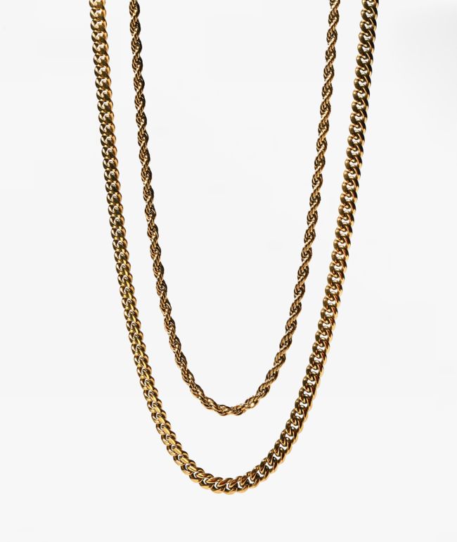 The Gold Gods Cuban & Rope Yellow Gold Chain Necklace Set - The Gold Gods