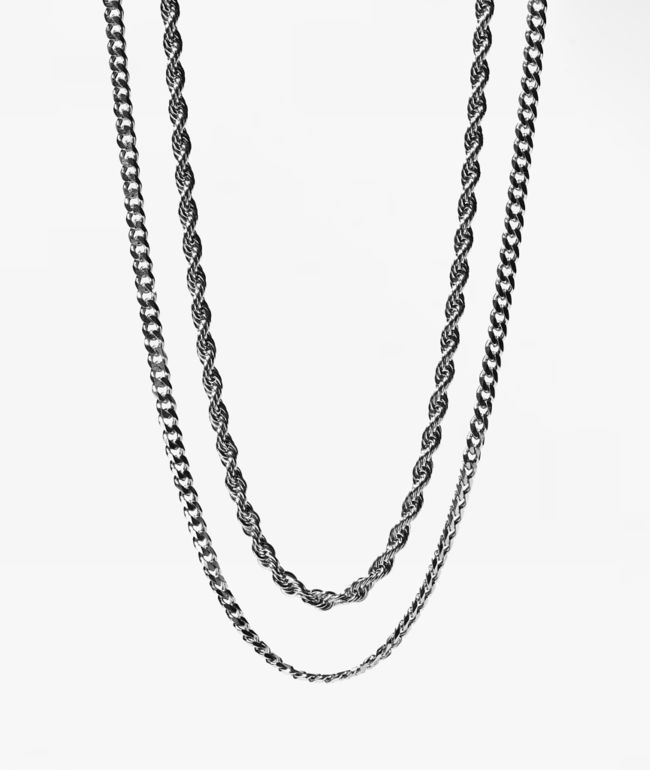 The Gold Gods Cuban & Rope White Gold Chain Necklace Set - The Gold Gods