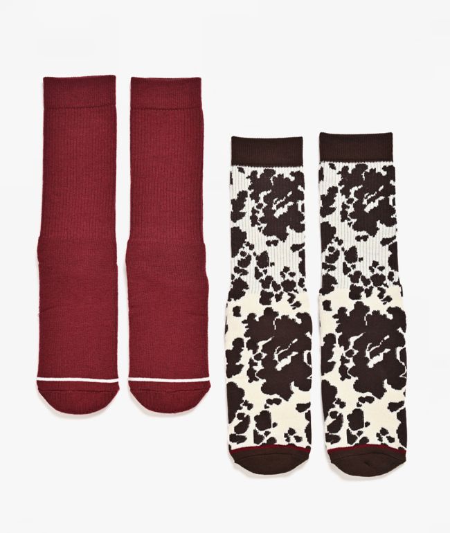 Wrangler Retro Cow Print 2 Pack Brown Crew Socks - Grey Matter