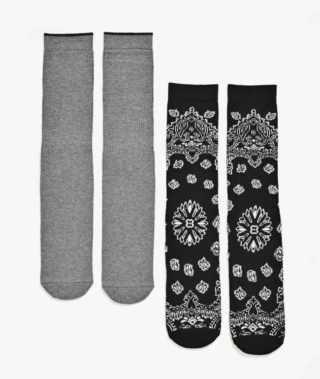 Wrangler Retro Paisley 2 Pack Black Crew Socks - Grey Matter
