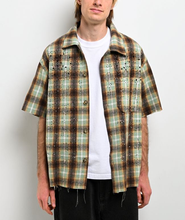 American Stitch Rhinestone Green & Brown Flannel T-Shirt - American Stitch