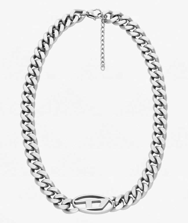 Diesel Emblem Silver Cuban Chain Necklace - Diesel