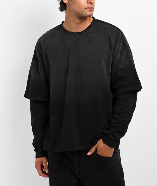 Shaka Wear Sun Dried 2fer Black Wash Boxy Long Sleeve T-Shirt - Shaka Wear
