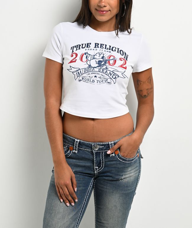True Religion Crystal OG World Tour White Crop T-Shirt - True Religion