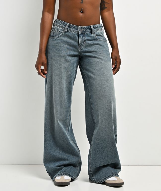 Empyre Rowen Ex-Boyfriend Blue Wash Low Rise Wide Leg Jeans - Empyre