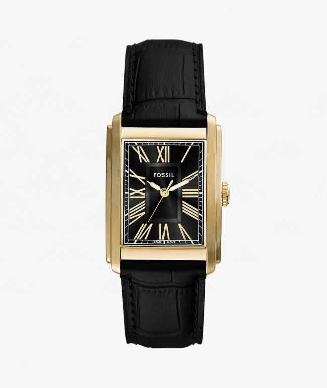 Fossil Caraway Black Croco & Gold Analog Watch - Fossil