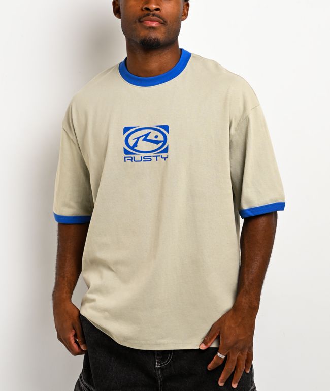 Rusty Hyper Stone & Blue Heavyweight Ringer T-Shirt - Rusty