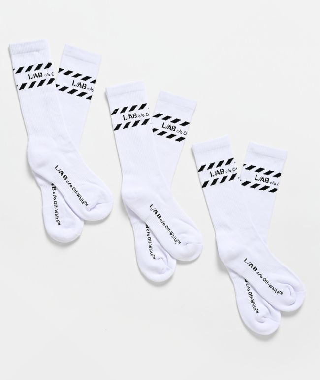L/AB c/o Off-White™ Diagonal Stripe 3 Pack White Crew Socks - L/AB c/o Off-White