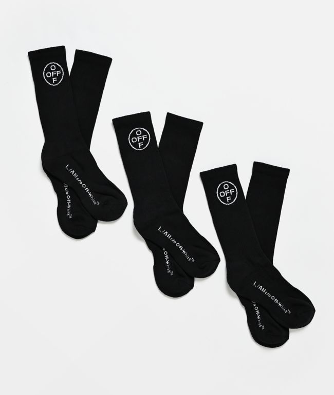 L/AB c/o Off-White™ Logo 3 Pack Black Crew Socks - L/AB c/o Off-White