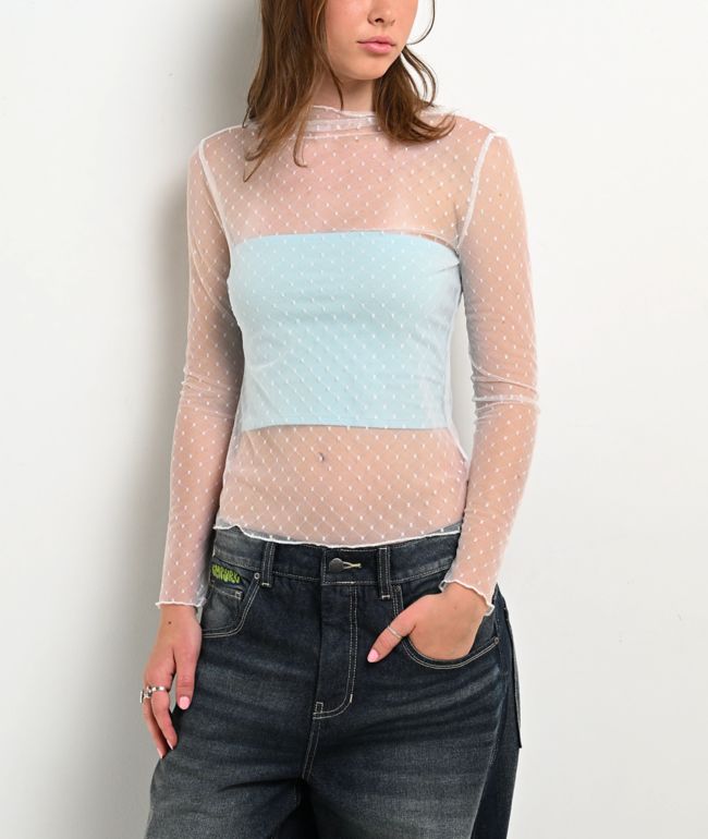 Zutter Swiss Dot Lace White Long Sleeve Shirt - Zutter
