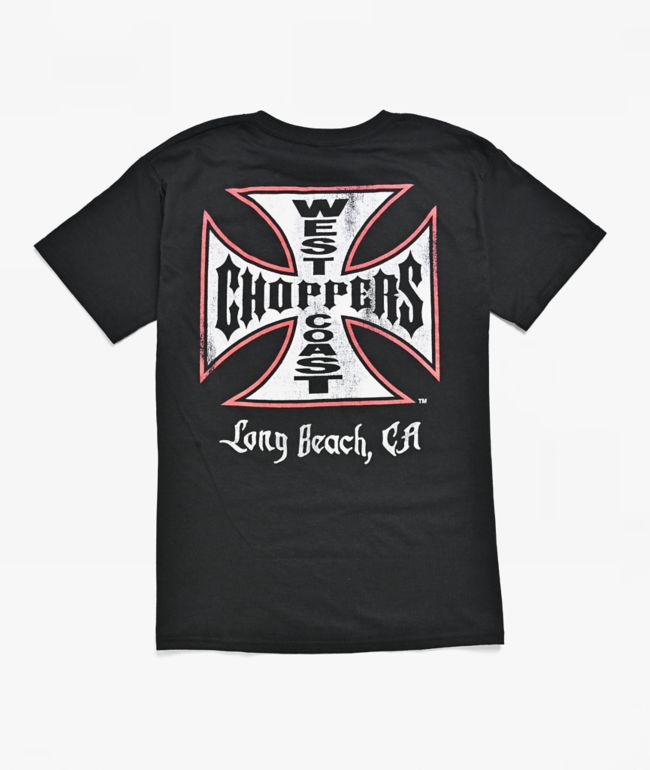 West Coast Choppers Kids Red Outline Cross Black T-Shirt - West Coast Choppers