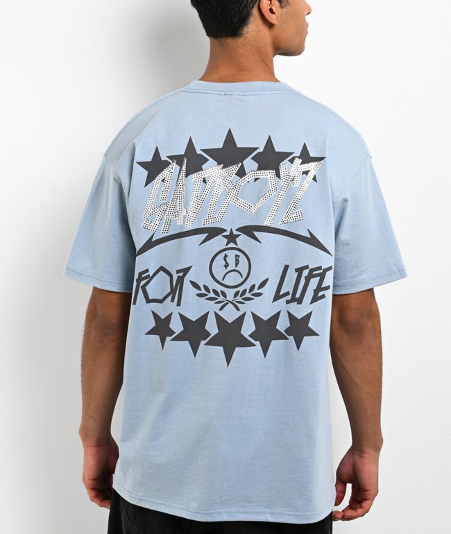 $AD BOYZ by Junior H Stars For Life Rhinestone Pastel Blue T-Shirt - SAD BOYZ