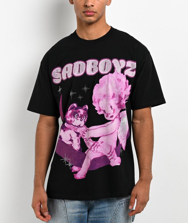 $AD BOYZ by Junior H Luna Rhinestone Black T-Shirt - SAD BOYZ