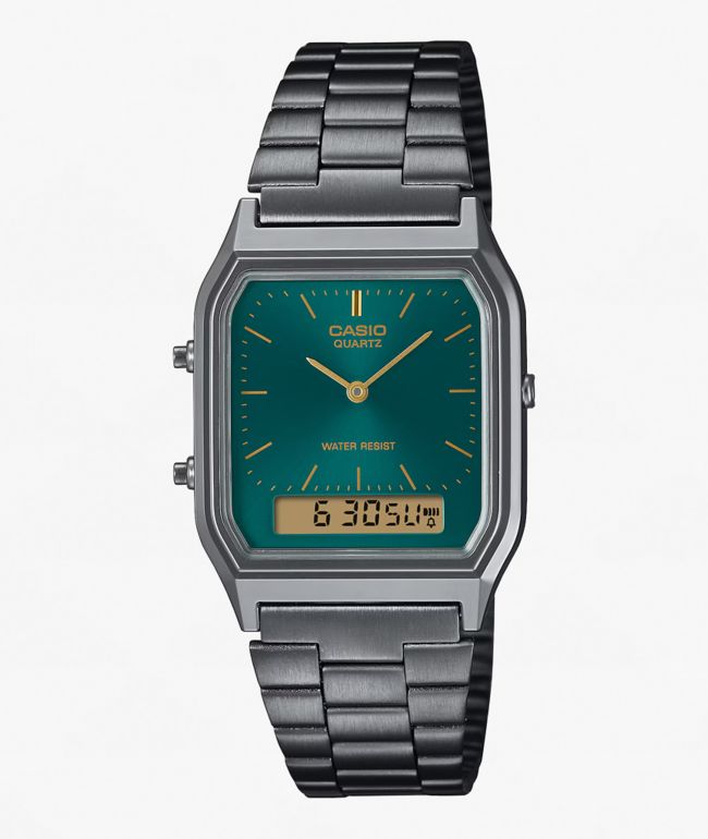 Casio AQ-230GA-3A Vintage Gold & Green Analog & Digital Watch - 