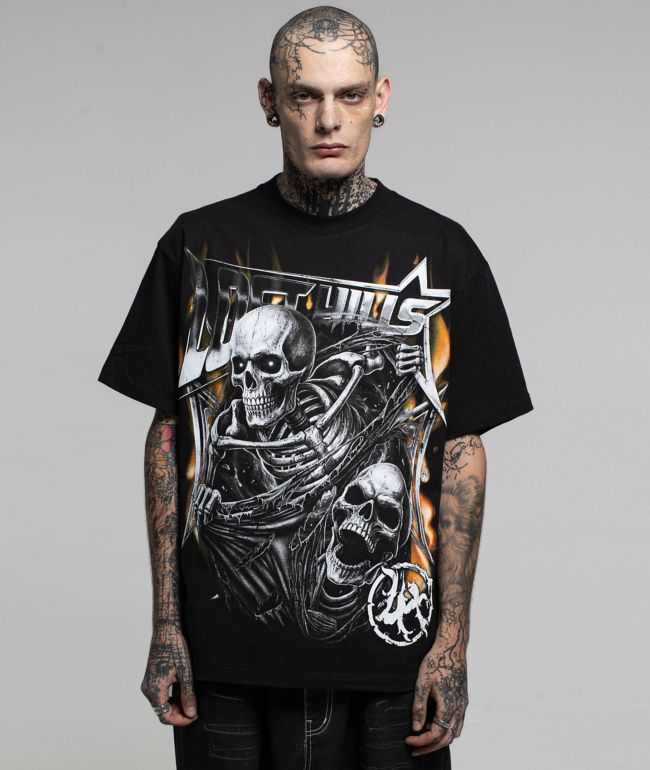 LOSTHILLS Skeleton Flame Black T-Shirt - LOSTHILLS